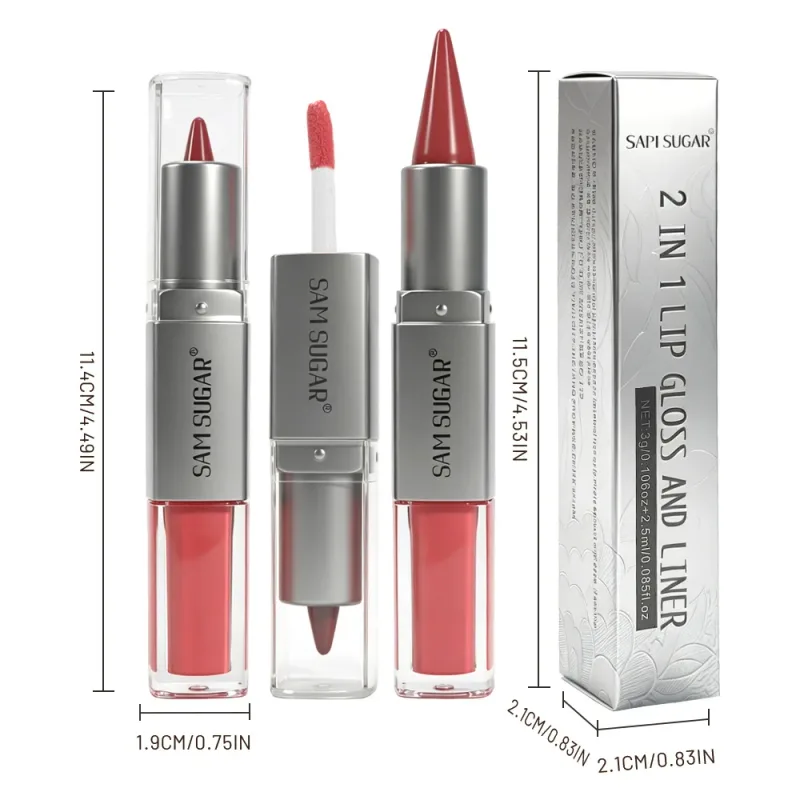 2 σε 1 Lip Liner & Lip Gloss Dual Ended Hydrating Non Stick Lipstick Matte Velvet Outline Crayon με γυαλιστερό γυαλιστερό Lip Glaze — image 6