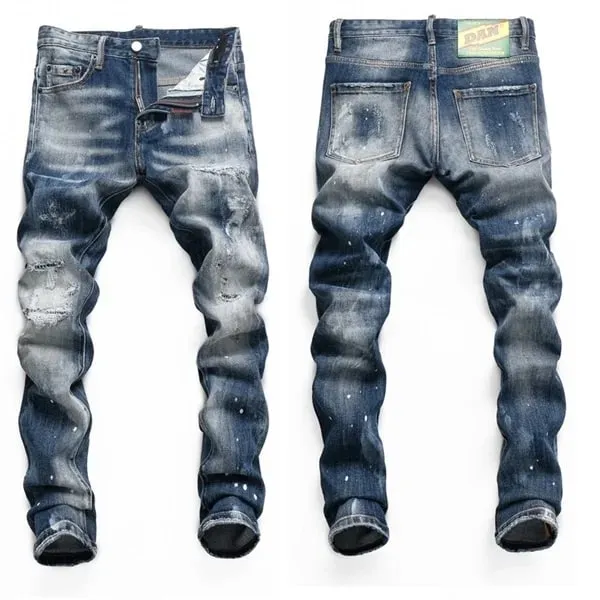 High Quality Street Fashion Men Jeans Retro Blue Elastic Slim Fit Ripped Jeans Men Embroidery Designer Denim Brand Pants Hombre — image 16