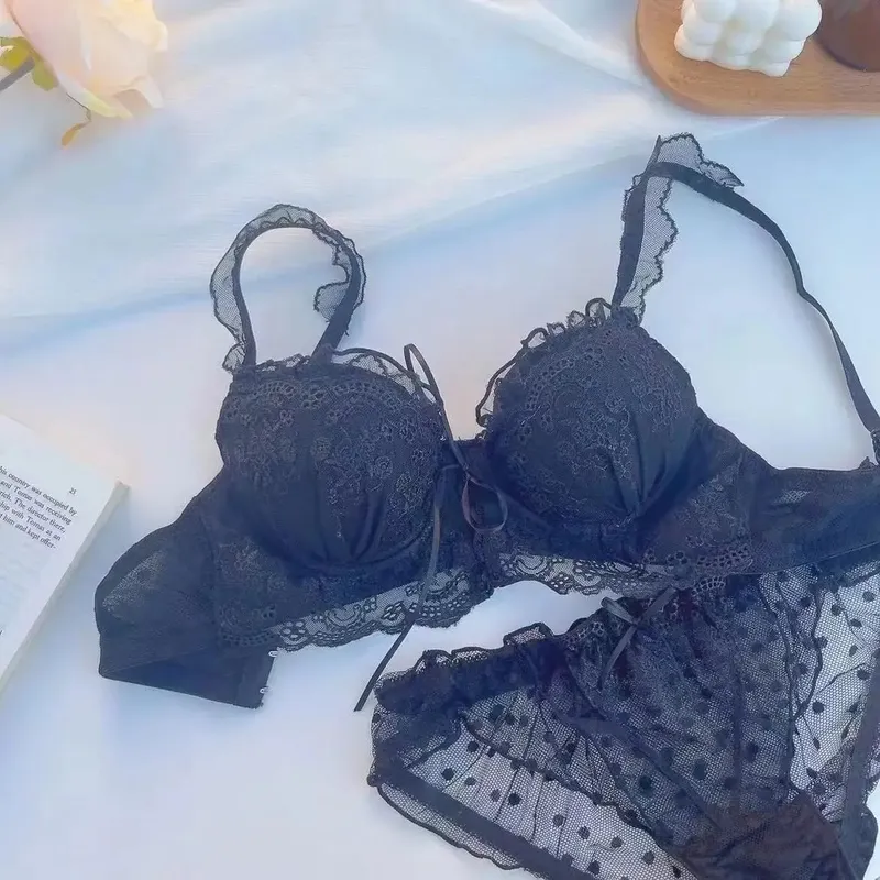 Japanese Style Lace Bralette Set Sexy Cute Underwear with Steel Ring for Small Breasts Push Up Bra & Panty Set Hot Sale Now! — image 14