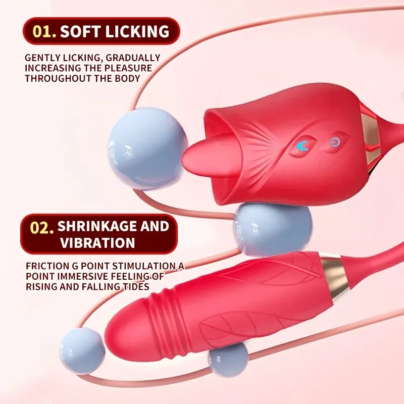Rose Licking Vibrator for Women Telescopic Dildo Powerful Thrusting Vagin Massager Tongue Clitoris Stimulation Adult Sex Toys — image 2