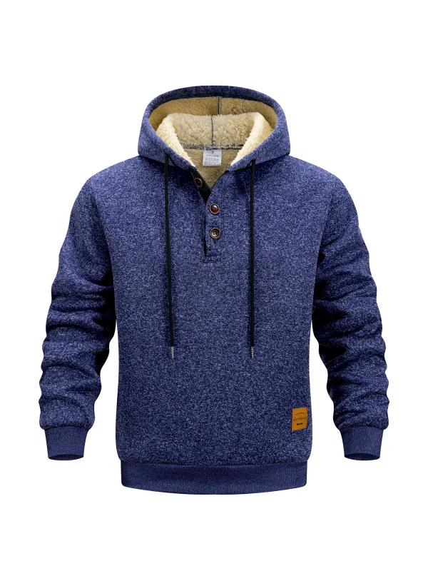 Men's Half Button Hoodie Thicken Winter Hooded Sweatshirts Retro Warm Fleece Knit Sweater Outdoor Running Sports Casual Pullover — image 4
