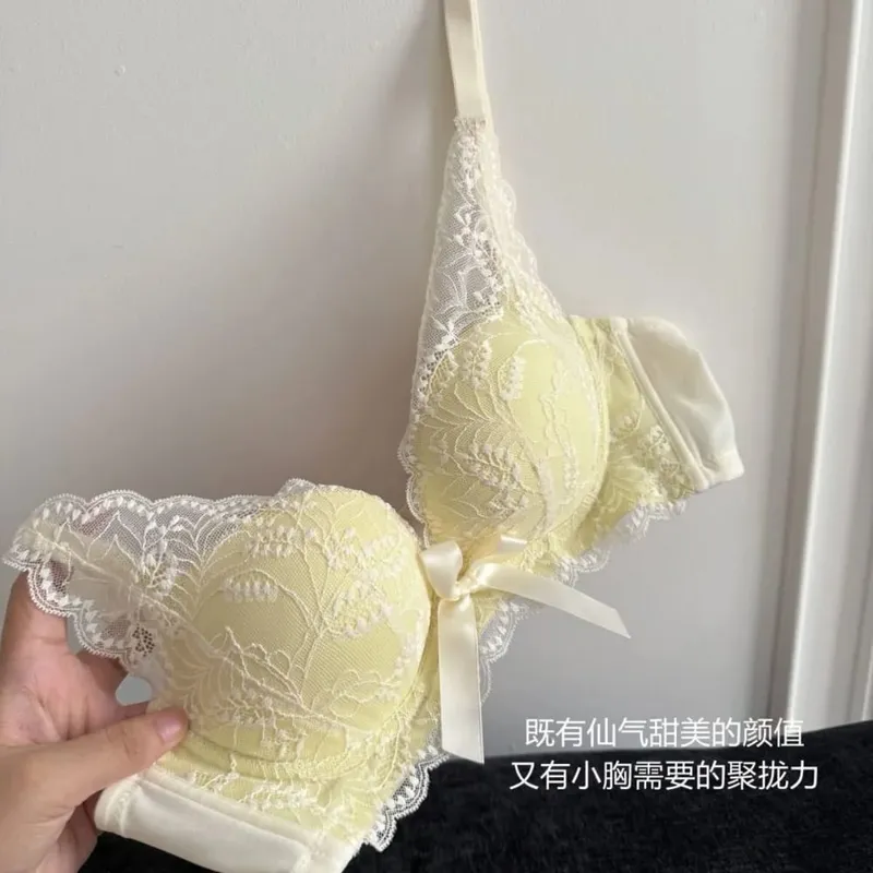 New Wireless Push Up Bra Set for Women Small Bust Gather Side Support Anti Sag Sexy Lingerie Underwear 32‑38 Bra Set — image 2