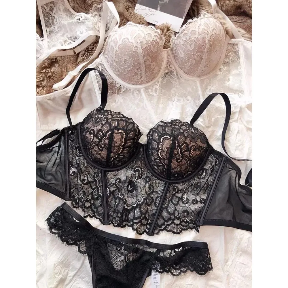 Sexy Women French Lace Fishbone Bra Soft Underwire 3/4 Cup Push Up Anti Sag Side Breast Shaper Comfort Daily Lingerie — image 3