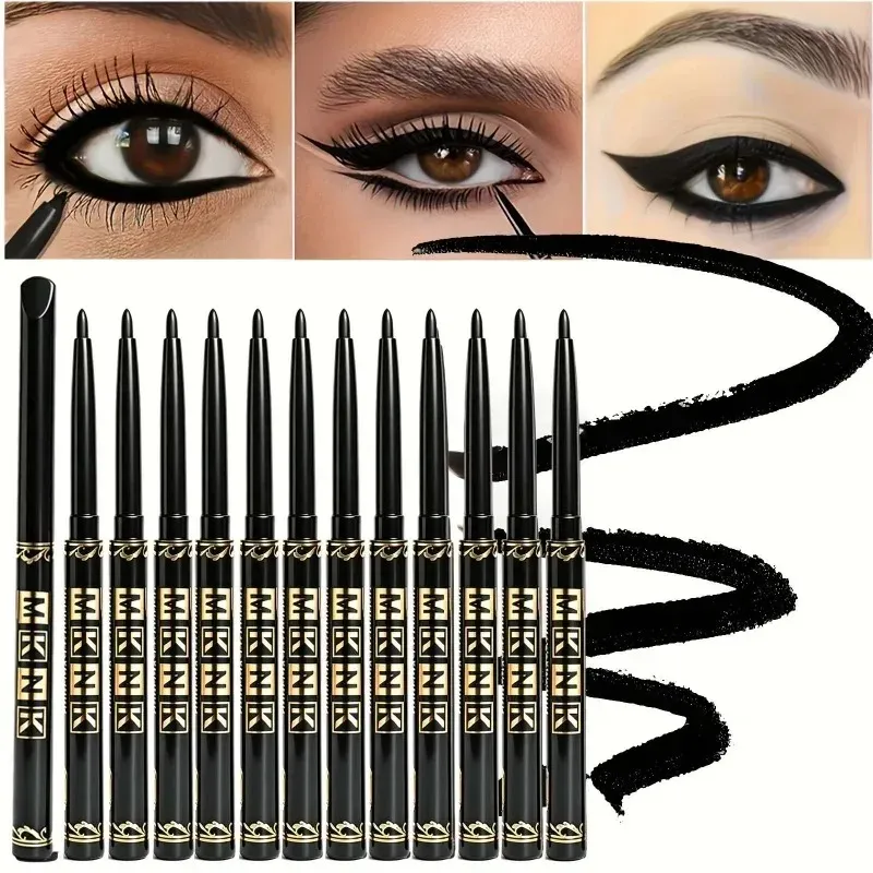 1-12pcs Waterproof Black Eyeliner Pencil Smudge-Proof Easy Twist Application Eye Gel for Beginner-Friendly Bold Punk Eye Makeup