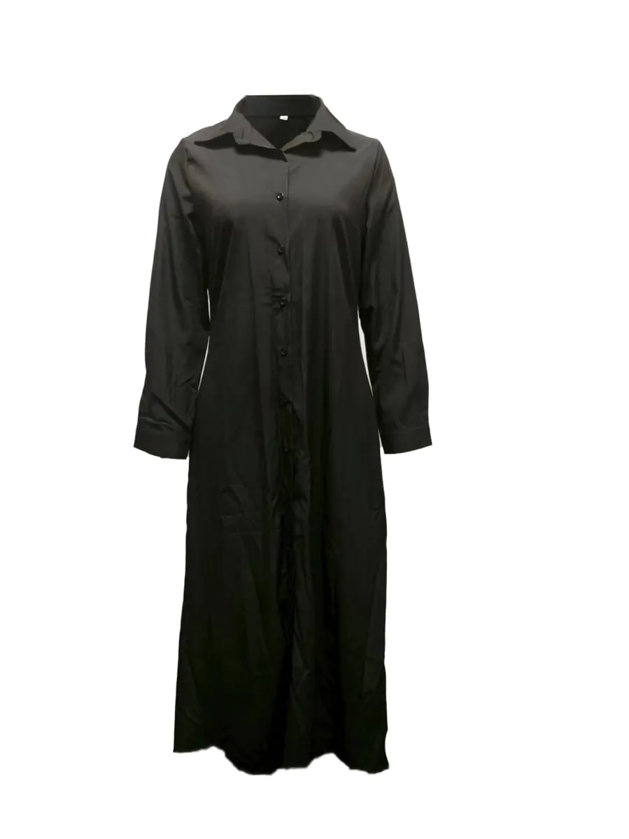 Women Long Sleeve Button Front Maxi Dress with Side Split Elegant Casual Shirt Dress for Daily Wear — image 5
