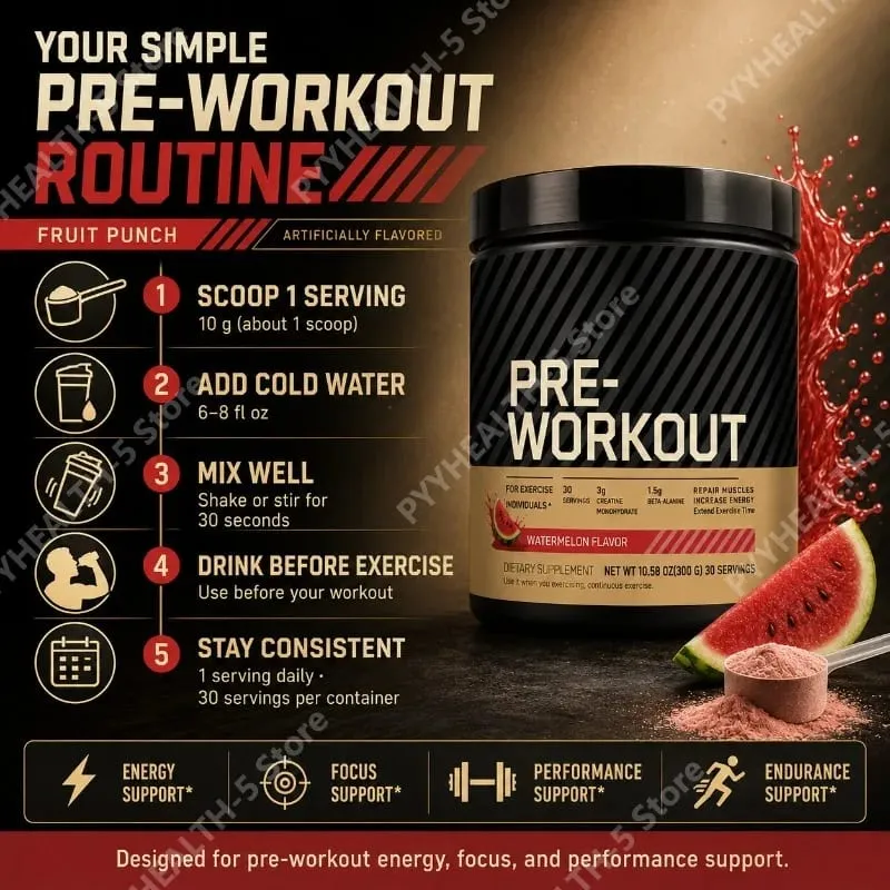 Pre Workout Powder with Creatine Beta Alanine L Citrulline Tyrosine Caffeine Energy Endurance Focus Support 300g 30 Servings