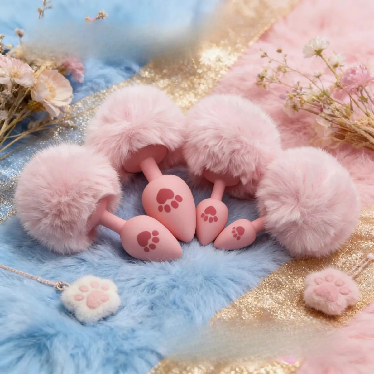 Tapón Anal de silicona con estampado de pata de gato rosa de 4 tamaños, tapón Anal de cola suave, juego para adultos, cuentas anales, Cosplay erótico, Juguetes sexuales para mujeres — image 2