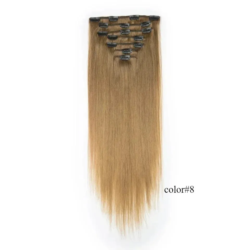Rebecca Clip In Hair Extensions Human Hair Straight Clip In Blonde P6/613 P8/613 P27/613 P4/27 Color Clip Ins Remy Hair 7Pcs Set — image 8