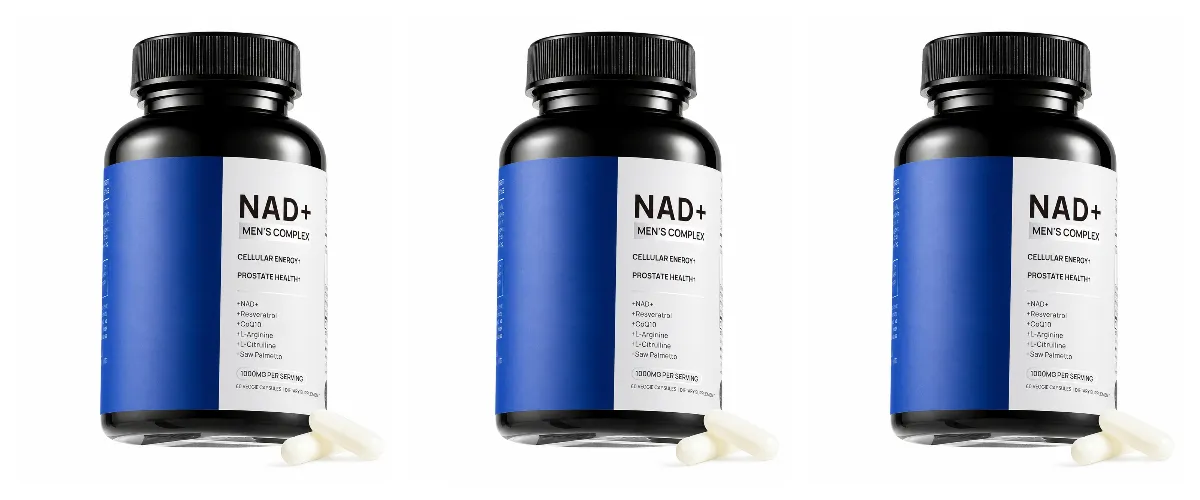 Mens NAD+ Complex 60 Capsules - Liposomal NAD+ Resveratrol CoQ10 Saw Palmetto for Cellular Energy Prostate & Hormonal Support