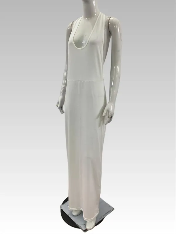 European and American Ins Style Deep V-Neck Waist sexy Solid Color Simple and Advanced Hollow Backless Hanging Neck Dress