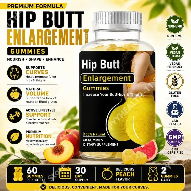 Hip Butt Enlargement Gummies for Buttocks Hips and Thighs Adults Glute Curve Support Gummies for Women Peach Flavor 60 Count — image 1