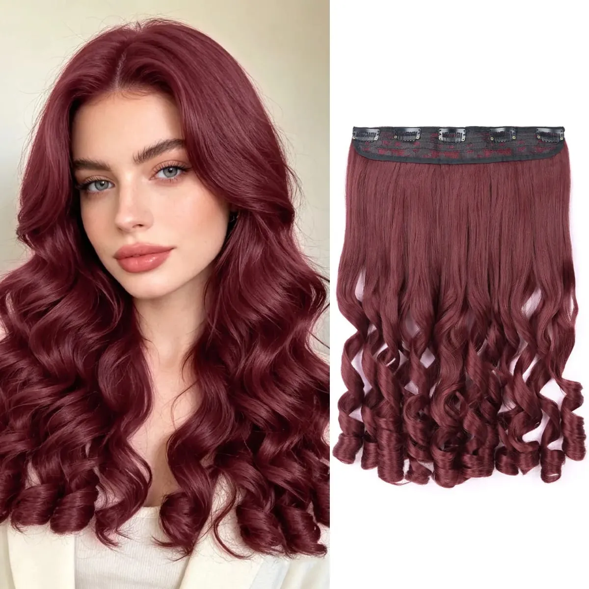Synthetic clip in one piece hair extensions 5 clips in one piece hair wavy style 16inch french curl for women ladies daily party