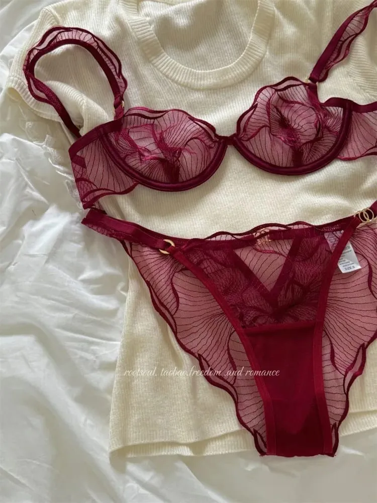 Sexy French Flower Embroidery Lace Bra Set Pure Desire Ultra Thin Push Up Wirefree Comfort Romantic Niche Bralette S-XL MOYISU — image 6