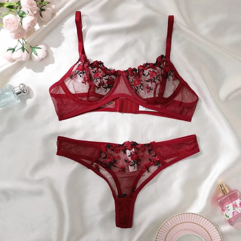 Women Sexy Lace Lingerie Push Up Lingerie Bra And Panty Sets Female Underwear Flower Embroidery Bralette Set — image 8