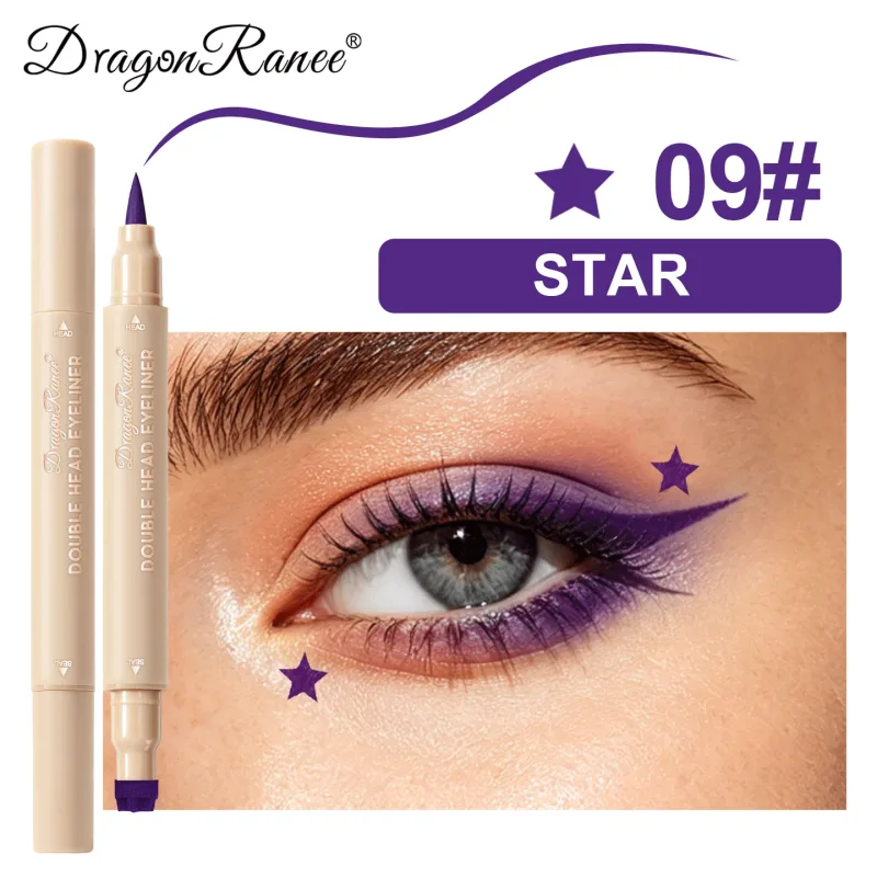 Double-ended Love Star Butterfly Liquid Eyeliner Waterproof Smudge-Proof Quick Drying 2 in 1 Colorful Stamp Eye Line Pen Makeup