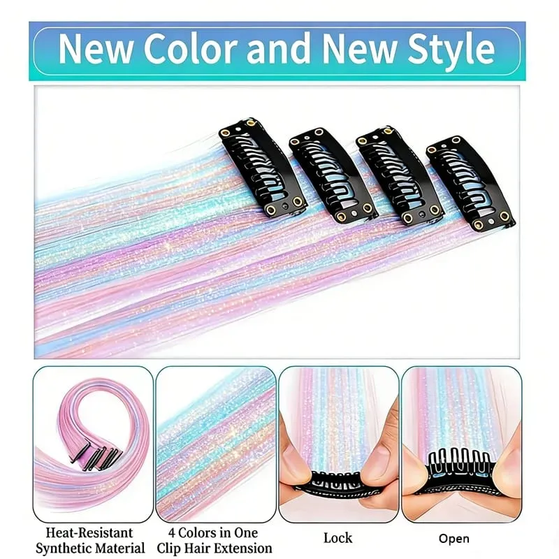 5pcs 24inch Colored Clip in Hair Extensions Long Straight Colorful Highlights Hair Pieces Synthetic Rainbow Hairpieces for women — image 6