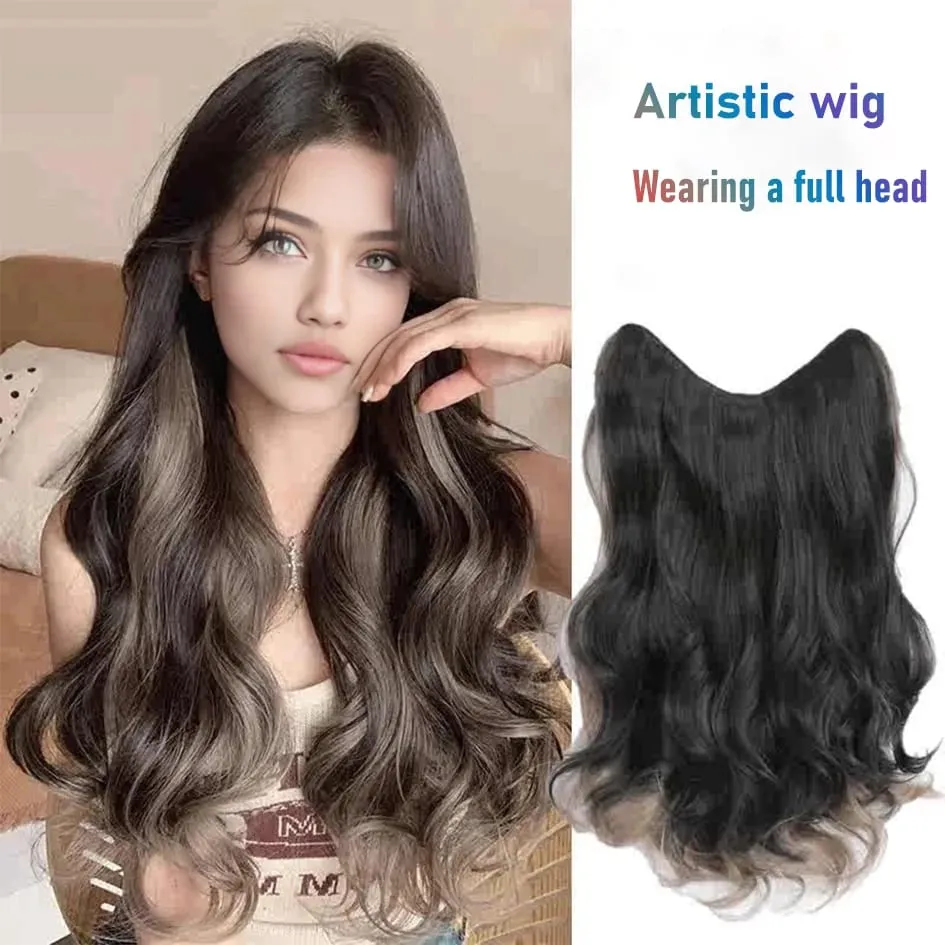 Synthetische 5 Clip 50 cm farbige Haarverlängerungen, Wasserwellen-Perücke, rosa Perücke, graue Perücke, Clip-on-Haarverlängerungen, Weihnachten — image 2