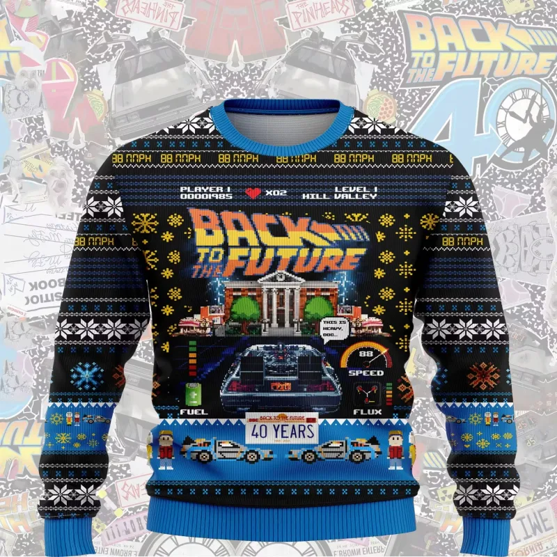 outono e inverno de volta ao futuro suéteres feios de Natal, camisas de anime de desenho animado para homens e mulheres, roupas