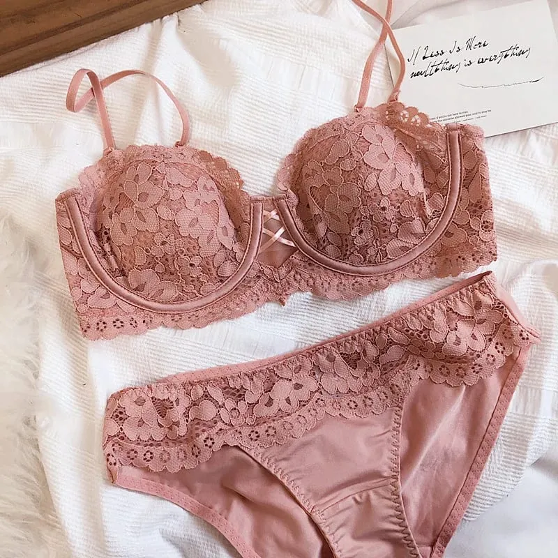 Half Cup Push Up Lace Bra Panties Set Underwear Bunny Ears Thin Lined Removable Straps Non-slip Widen Side Support Sexy Lingerie — image 6
