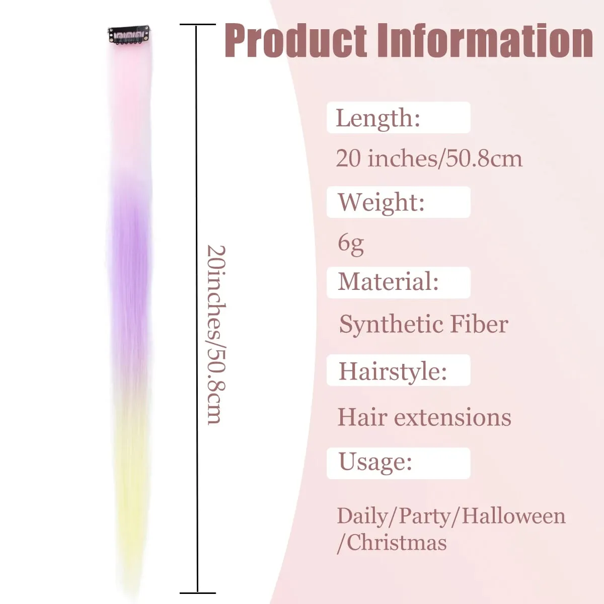 1Pcs Gradient Color Clip in Hair Extensions Party Highlights Wig Synthetic Straight Hairpiece for Girls Kids Christmas Party Use — image 4