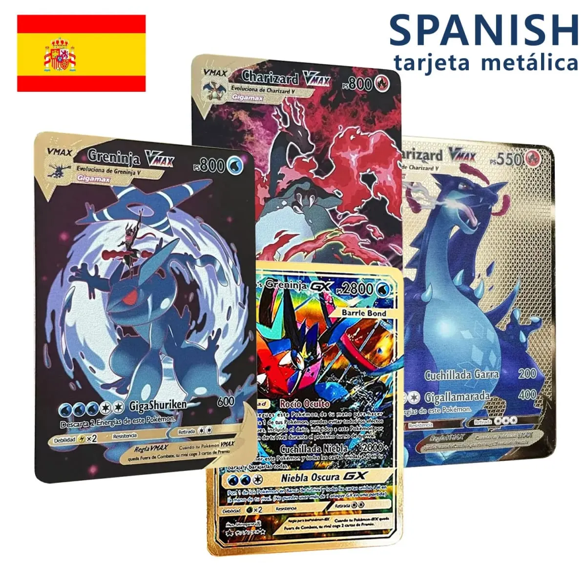 Pokemon Metal Cards in Spanish Pikachu Arceus Charizard DIY Trading Flash Card Anime Cartoon Gift — image 1