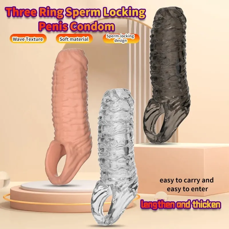 Estensore del pene Preservativo Silicone Riutilizzabile Manicotto Del Pene Glande Ingranditore Ritardo Eiaculazione Cockring Giocattoli Adulti Del Sesso Per Gli Uomini Coppie — image 3