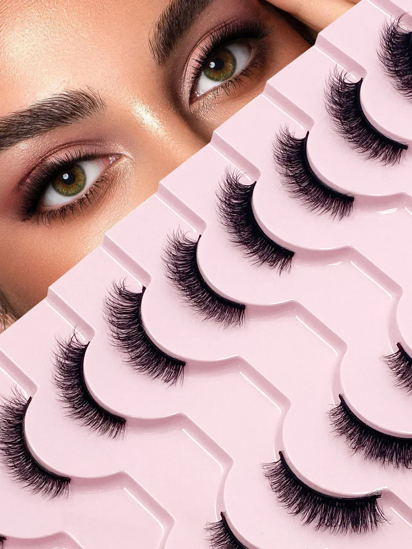 3D Cat Eye Lashes Half Eyelashes 10Pairs Half Lashes Natural Clear Stem False Eyelash Extension Makeup Faux Cils maquiag — image 3