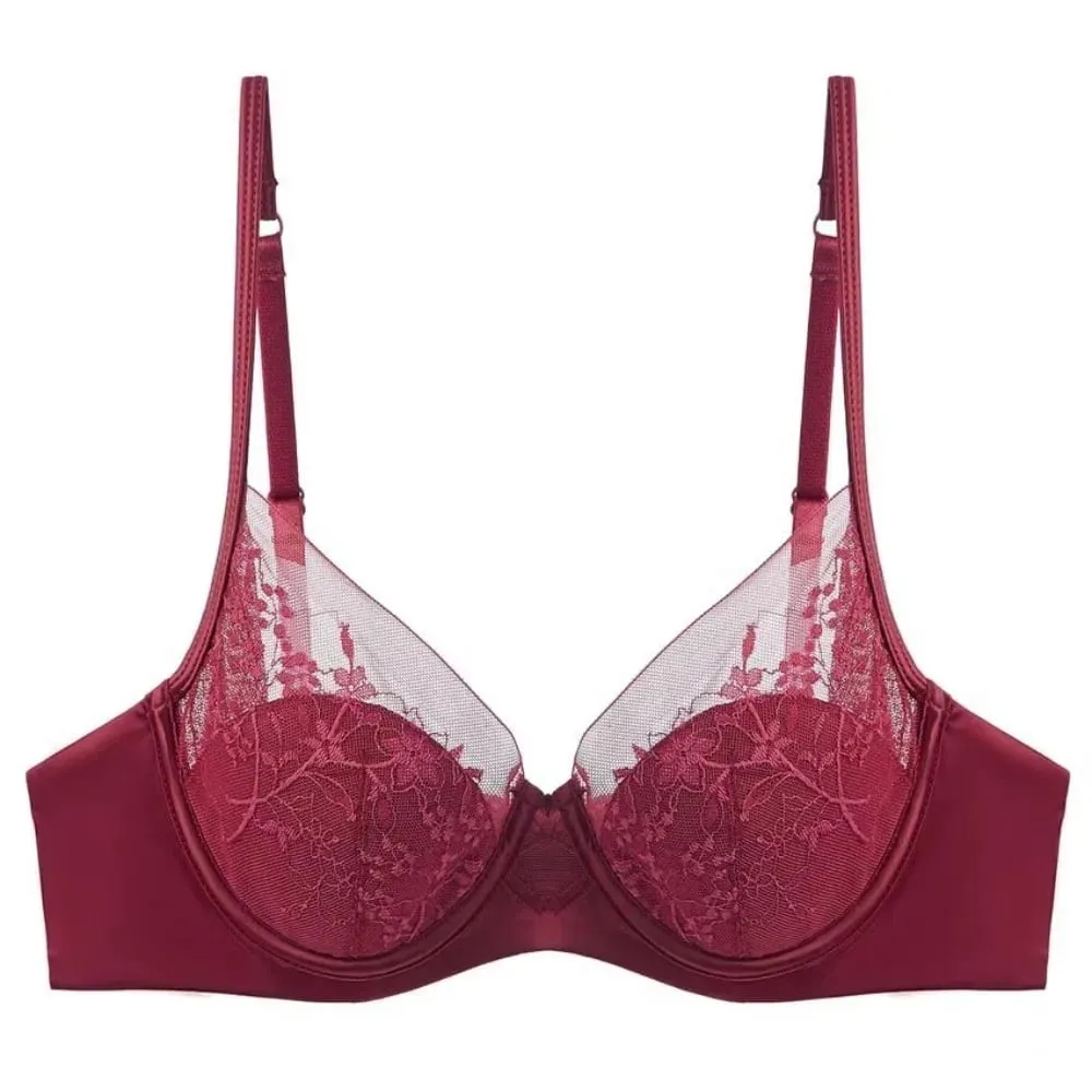Red Lace Lingerie Set Thin Cup Minimizer Bra Panty Kit Comfort Intimates For Big Bust 32‑38 Festive Women Underwear — image 2