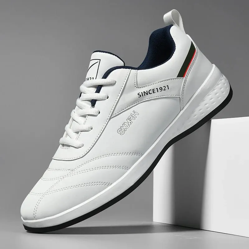 Double Star Men's White Leather Casual Sneakers Lightweight Breathable Non-slip Walking Sport Shoes — image 2