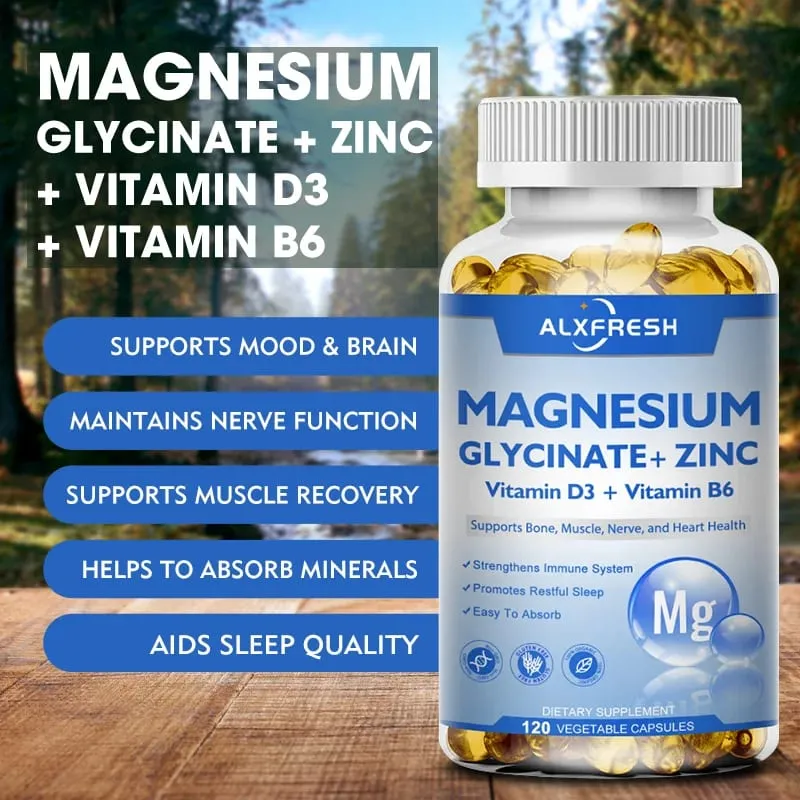 Magnesium Glycinate 500mg Kapslar Hög Absorption med Zink Vitamin D3 B6 Stöd Kosttillskott Stress & ångestlindring — image 2