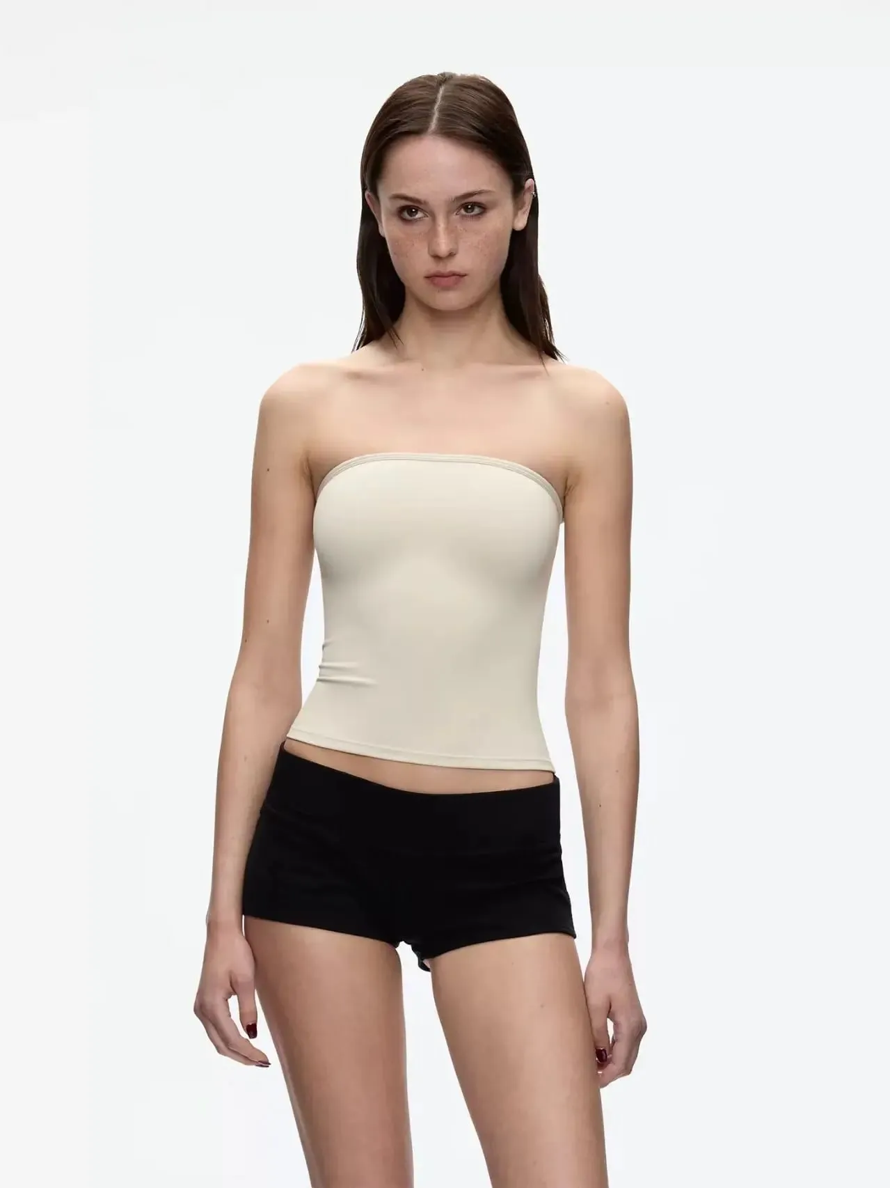 Tank Celadon Green & Coffee Brown Bandeau Crop Top Minimalist Y2K High-Stretch Top — image 6