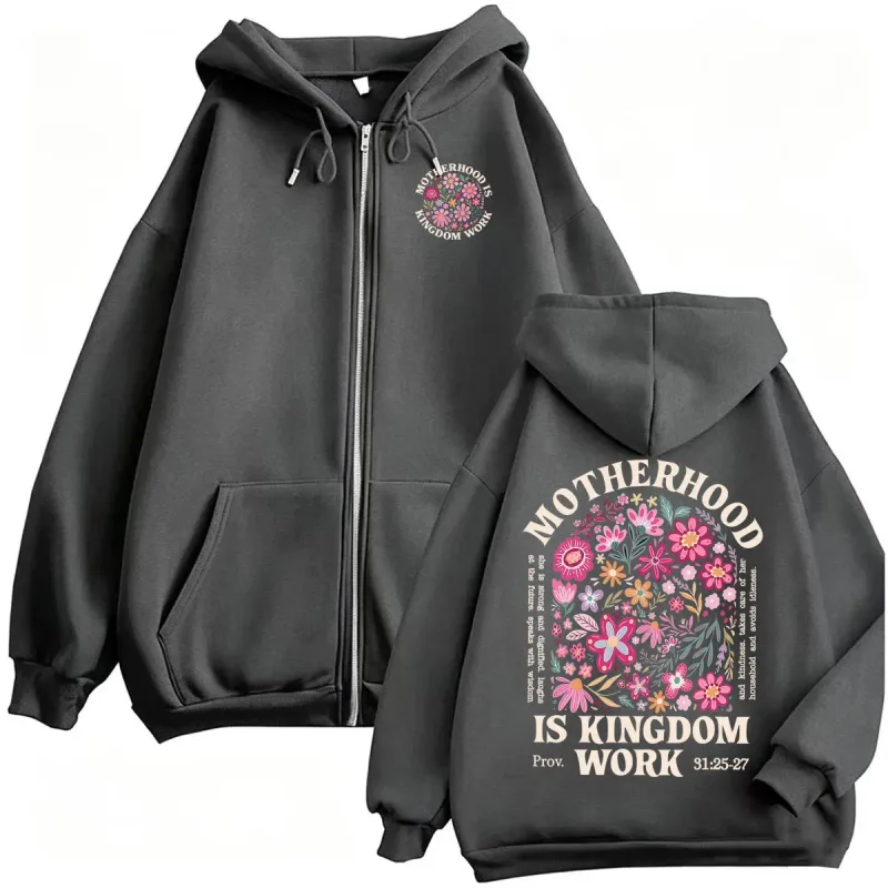Motherhood Is Kingdom Work Zipper Hoodies Christian Mom Proverbs 31 Zip Up Hoodie Men Women Casual Fleece Sweatshirt Jacket Coat — image 4