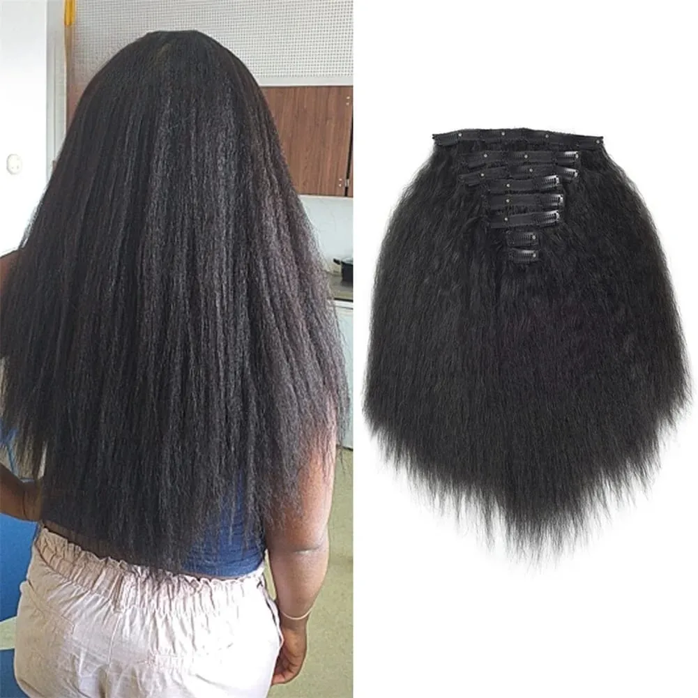 Lydia 8Pcs /Set With18Clips-In Synthetic Kinky Staight Hair Extensions Long Heat Resistant Hair-Pieces16-20 Inches Afro American — image 2