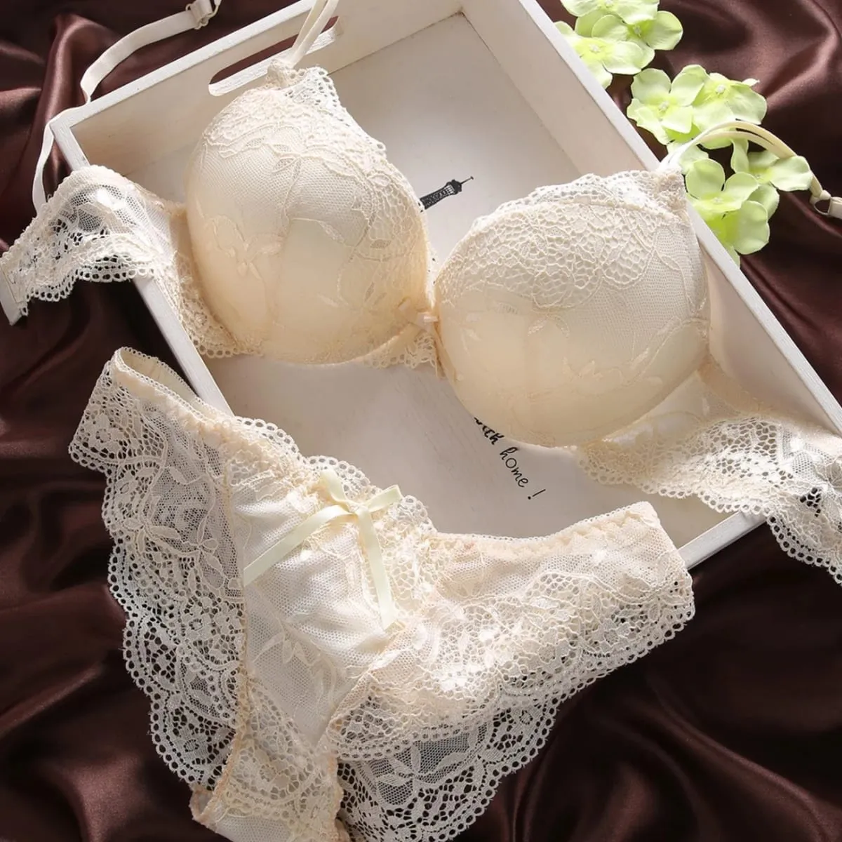 Women Lingerie Set Underwire Multi‑Color Lace Bow Design Push Up Bra Panty Set Soft Breathable Comfort Ladies Intimate Underwear