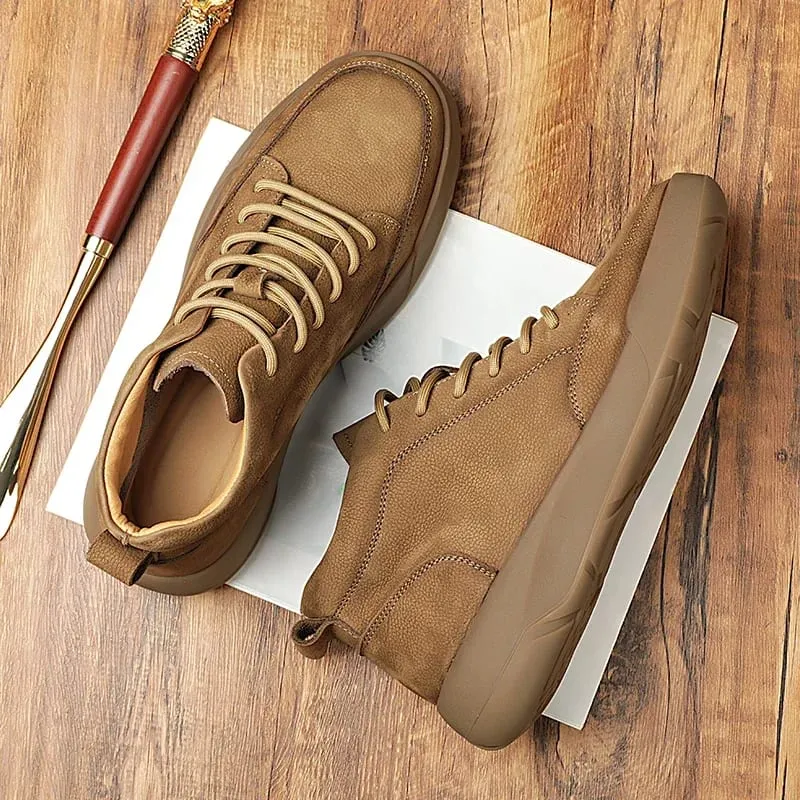 Italian 2025New Arrival Genuine Leather Mens Antiskid Walking Shoe Outdoor Thick Bottom Sneakers Casual Leather Minimalist Shoes — image 4