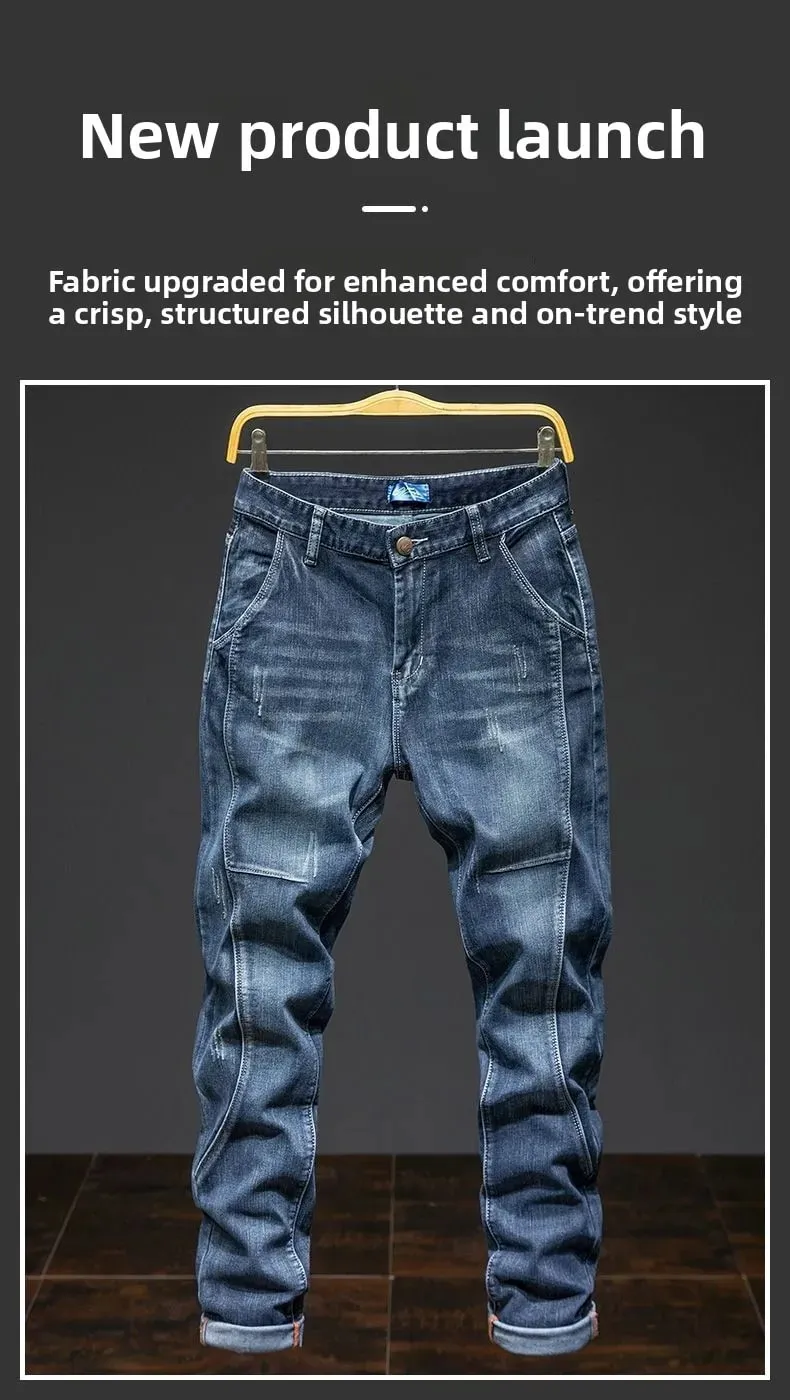 Splejsning Elastik Stor størrelse Løse elastiske jeans Mænds efterår Koreansk trendbukser Mænds Harlan denimbukser Mænd Bootcut jeans — image 6
