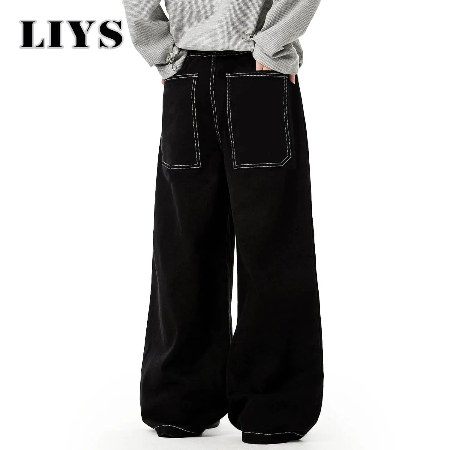 Spring Summer Men's Retro Black Baggy Wide Leg Jeans American Basic Unisex Daily Casual Denim Pants Women's Black Stacked Jeans — image 6