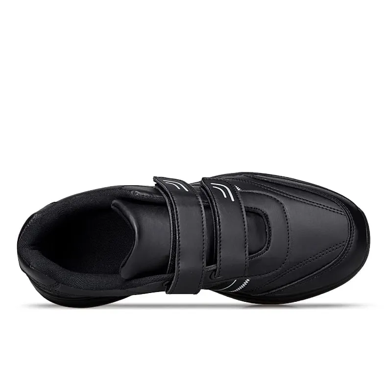 Men's Adjustable Hook And Loop Leather Sneakers Pure Black Casual Sports Shoes Big Size 47 48 Elderly Walking Shoes — image 4