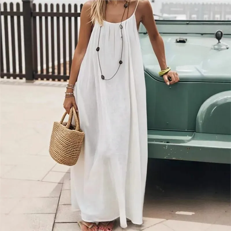 Casual Solid Loose Dress For Women Sexy Sleeveless Spaghetti Strap Backless Lace-up Robe Femme Holiday Beach Party Clothes New — image 6