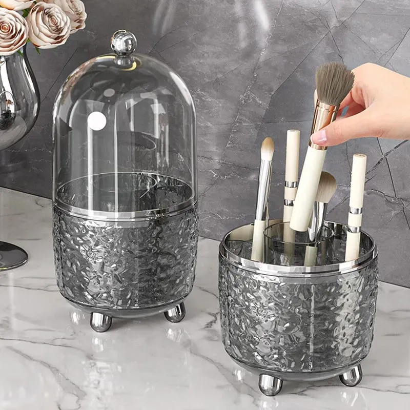 360° Rotating Makeup Brushes Holder Portable Desktop Cosmetic Organizer Dustproof with Cover Lipstick Perfume Clutter Organizer
