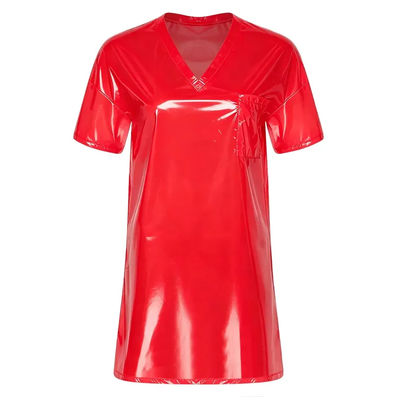 Womens Waterproof Sleep Dress V Neck Short Sleeve Side Split Loose Mini Dress Oversized T-shirt for Swimwear Water Rave Parties