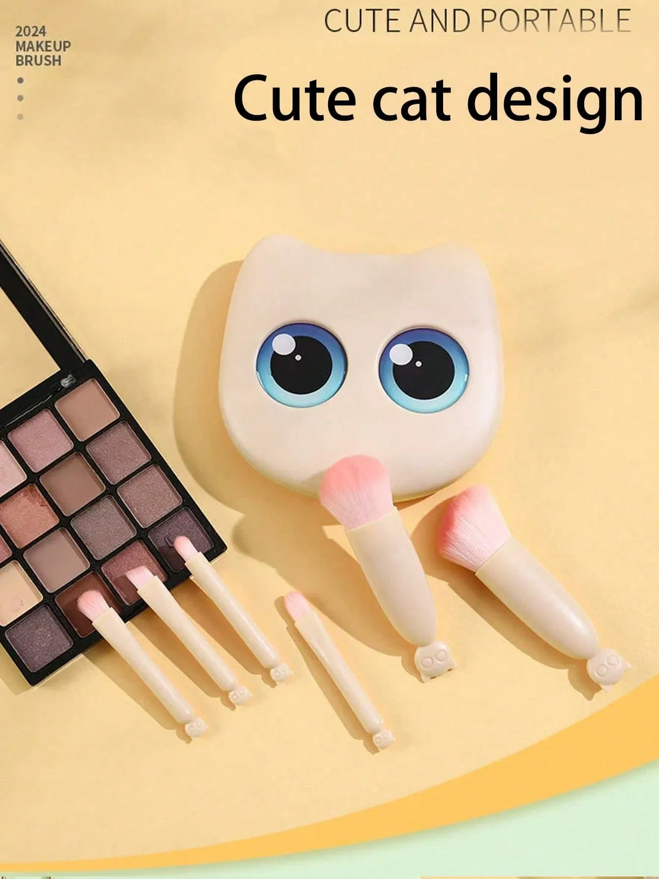 1 Box 6pcs Mini Cute Cat Design Portable Makeup Brush Set - Powder Brush Eyeshadow Brush And Assorted Brushes — image 6