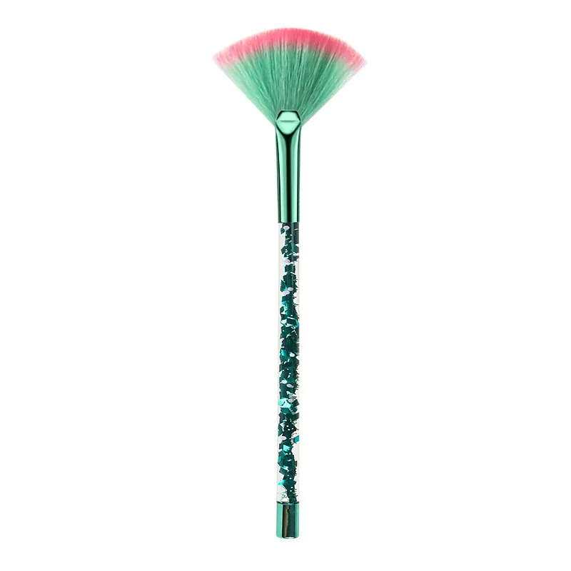 5pcs Fan Makeup Brush Glitter Transparent Handle Soft Fluffy Bristle Highlighter Blush Powder Brushes Face Cosmetic Beauty Tool — image 9