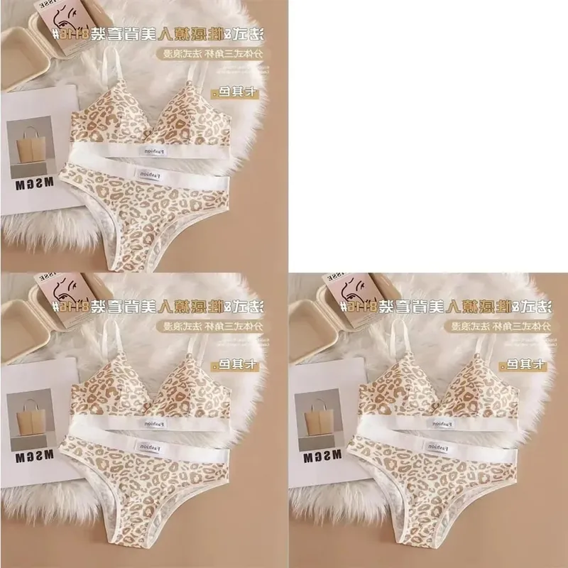 1/3Pcs Seamless Bra Set Low Waist Panties Leopard Bralette Sexy Lingerie Set Vneck Sport Brassiere Female Cotton Underwear — image 14