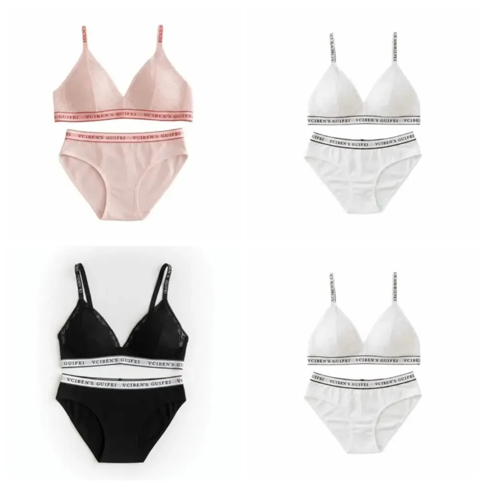 Comfortable Letter Design Lingerie Set Deep V Wireless Women Underwear Suit Color Blocking Lace Bra Panties Set Gift — image 5