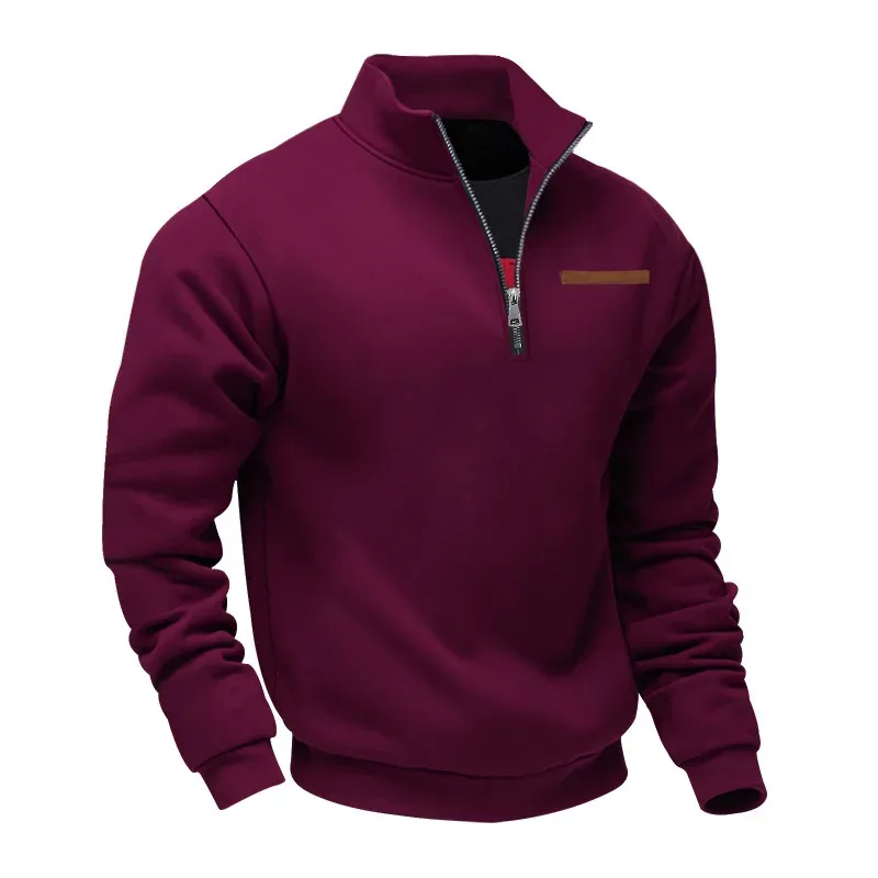 American autumn and winter heavy fleece long-sleeved men's sweater half zipper loose stand-up collar pullover men's sweater — image 20
