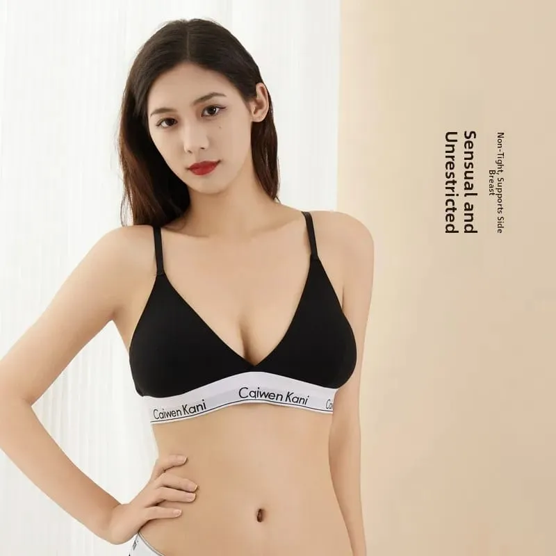 Pure Cotton Wireless Bra Set Sexy Gathered Women's Underwear Triangle Panty Comfortable Breathable Eco-Friendly Cotton Bra — image 4