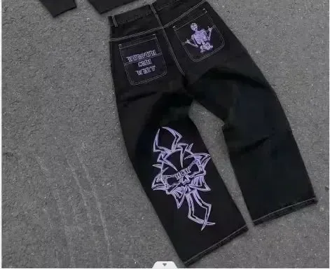 Y2K Black Oversized Cargo Jeans Men Heavy Strap Buckle Stud Zip Pocket Distressed Detail Streetwear Casual Wide Leg Fashion Pant — image 11