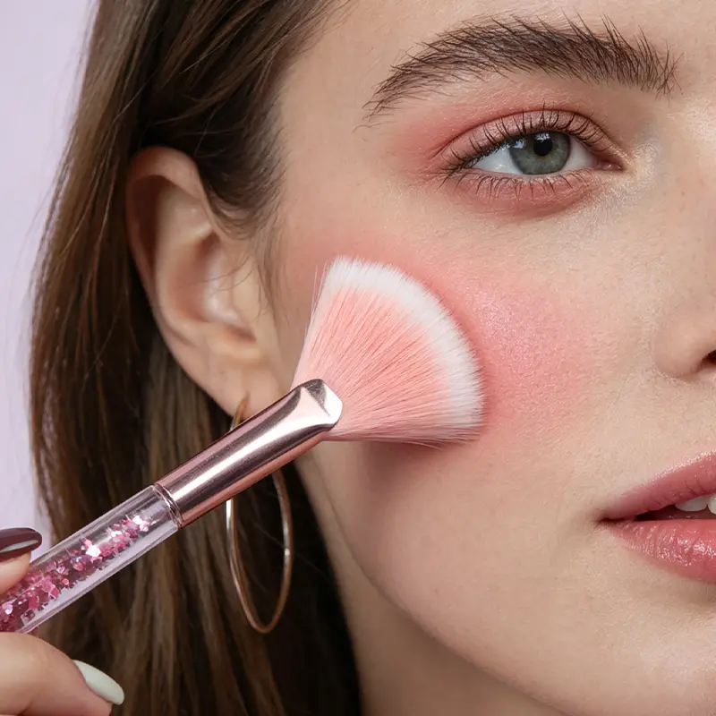 5pcs Fan Makeup Brush Glitter Transparent Handle Soft Fluffy Bristle Highlighter Blush Powder Brushes Face Cosmetic Beauty Tool — image 1