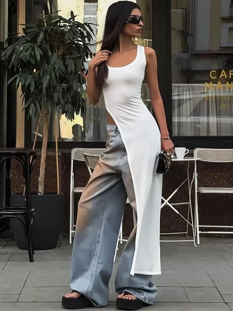 Summer personality trend slim fit solid color street niche irregular asymmetrical hem sleeveless camisole vest dress — image 4